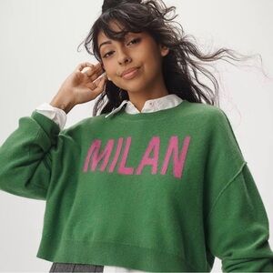 100% Cashmere Anthropologie Cropped Crew-Neck Printed Sweater